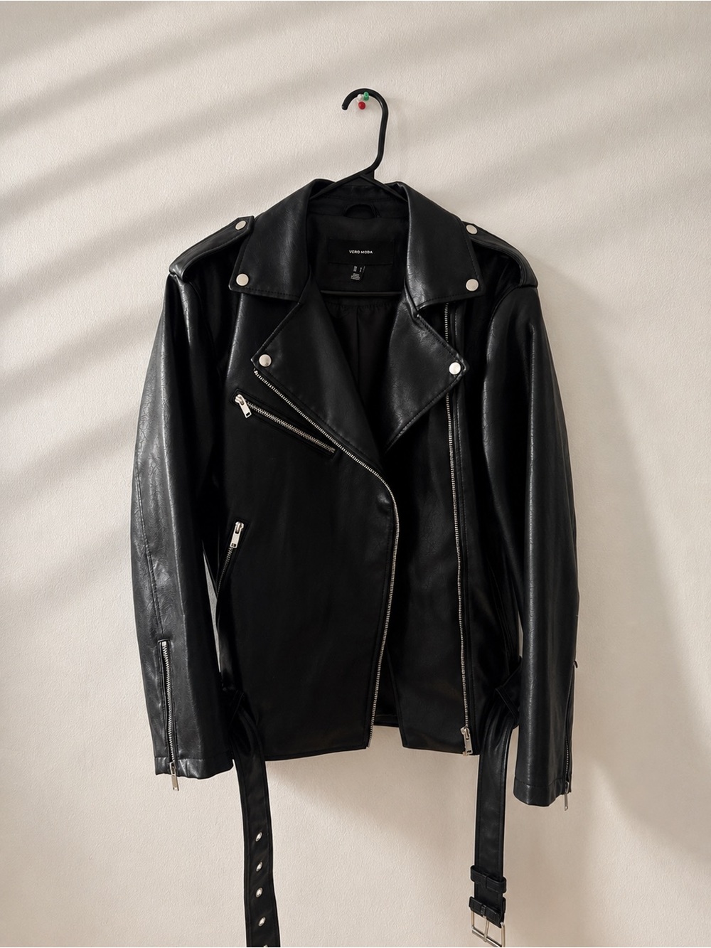 Vero Moda Black Faux Leather Moto Jacket Size L